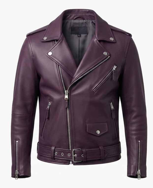 mens purple biker leather jacket